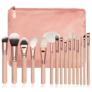 Set of 15 Rose Gold Makeup Brushes with Case